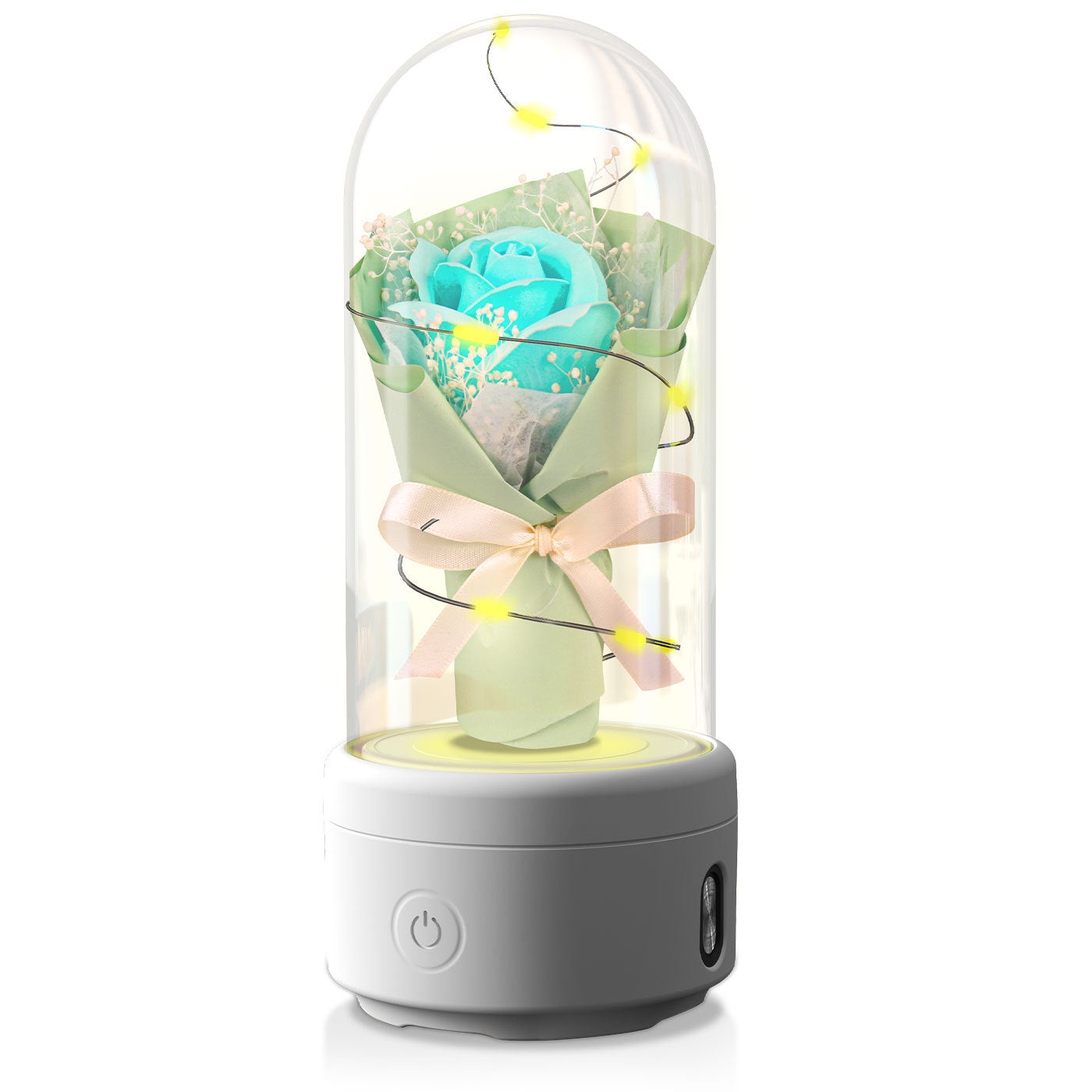 Creative 2 In 1 Bouquet LED Light And Bluetooth-compatible Speaker Gift Rose Light Green White Base