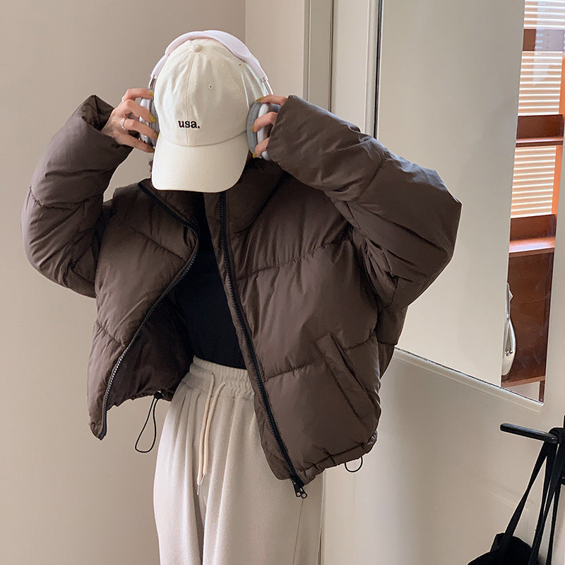 New Stand Collar Short Coat Women Clothing Brown