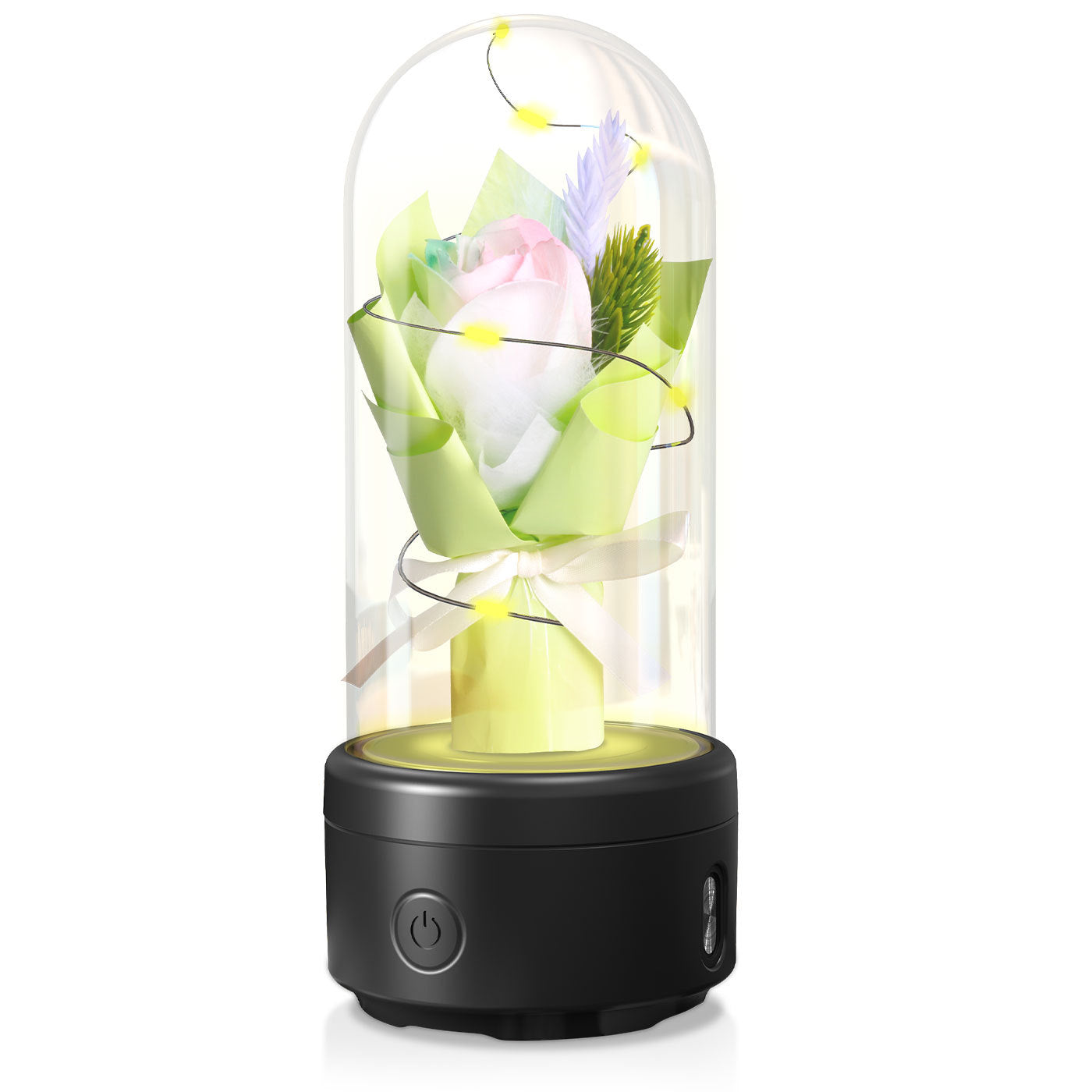 Creative 2 In 1 Bouquet LED Light And Bluetooth-compatible Speaker Gift Rose Green Black Base
