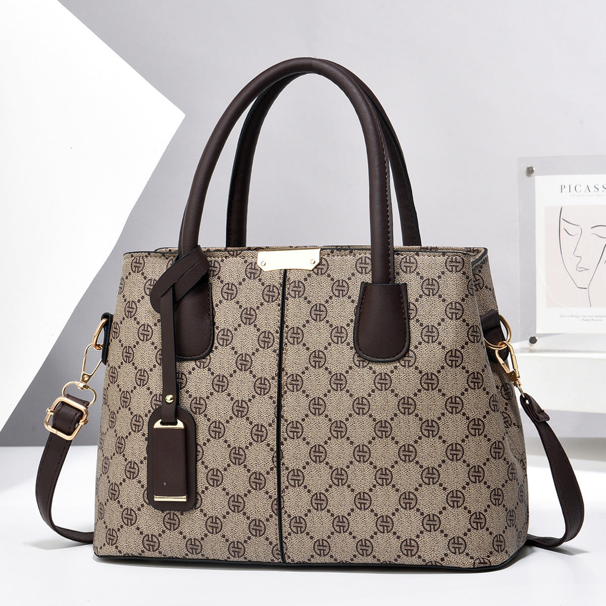 Women PU Leather Handbags Ladies Large Capacity Shoulder Bags New Fashion Crossbody Bags Li Pattern Beige 30x21x13