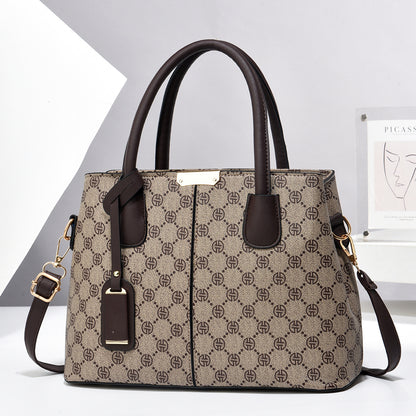 Women PU Leather Handbags Ladies Large Capacity Shoulder Bags New Fashion Crossbody Bags Li Pattern Beige 30x21x13