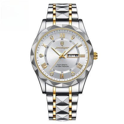 Men's Waterproof Double Calendar Luminous Quartz Watch 3style Without Necklace