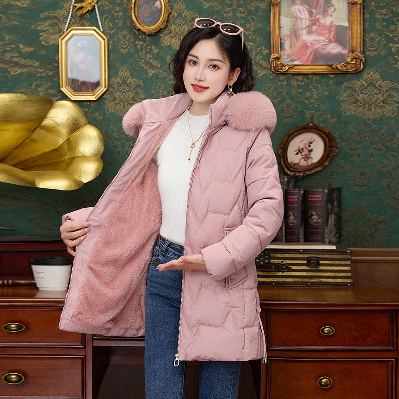 Down Cotton-padded Coat For Women Mid-length Pink