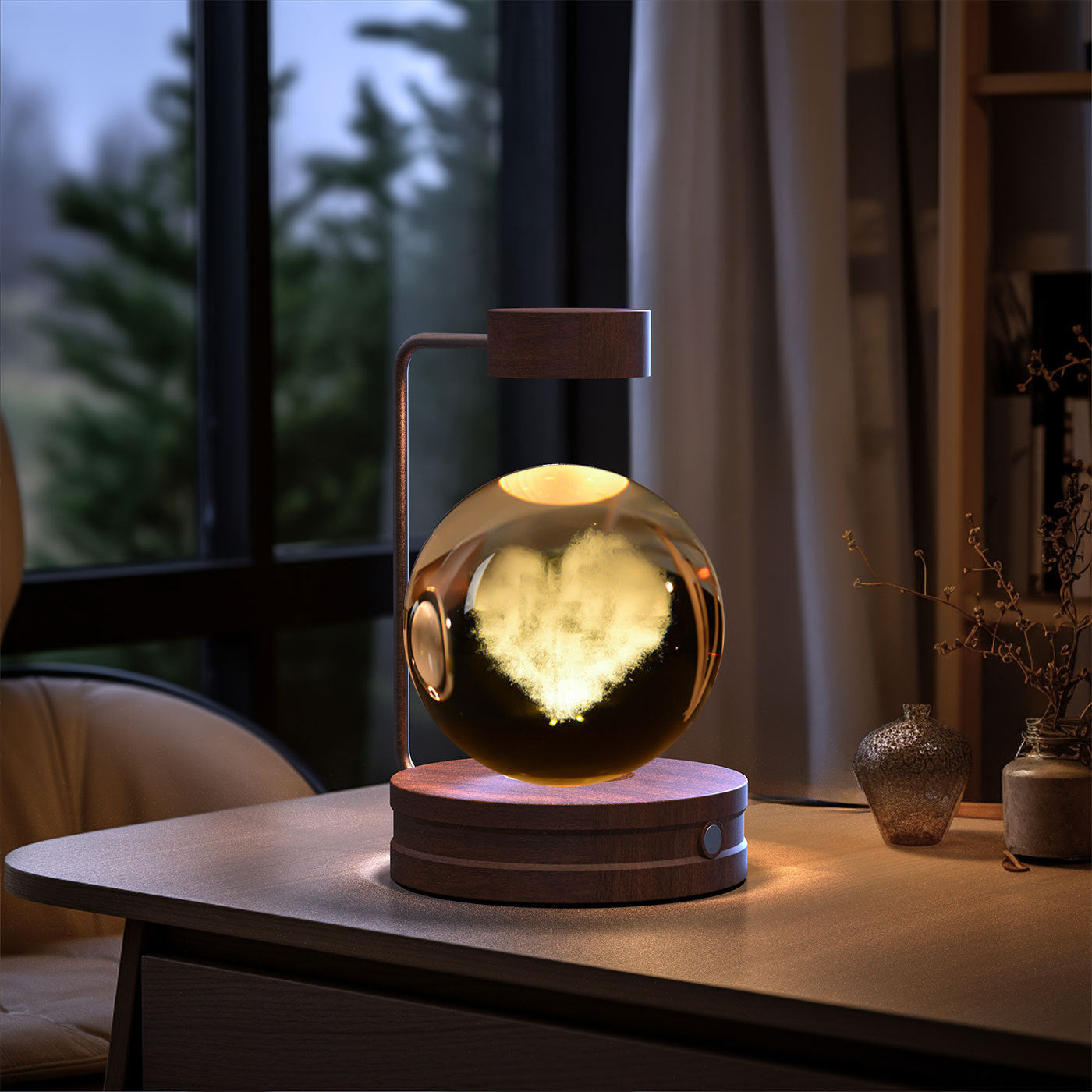 Crystal Ball Cosmic Dinosaur Indoor Night Light Love Cloud Dark wood