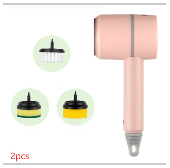 Electric Cleaning Brush Multifunctional Scouring Pad Pink With three brush heads 2PCS