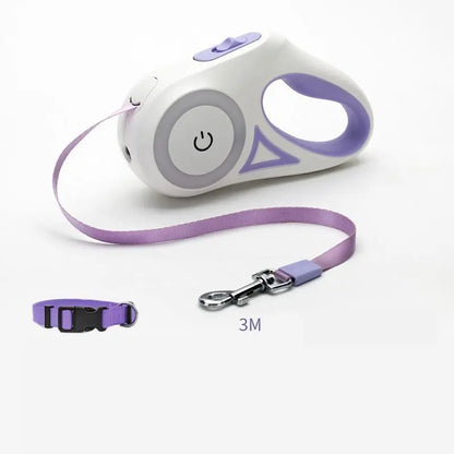 Dog Leash Retractable Leash And Dog Collar Spotlight Automatic Pet Dog Cat Purple 3M Tow rope and small collar