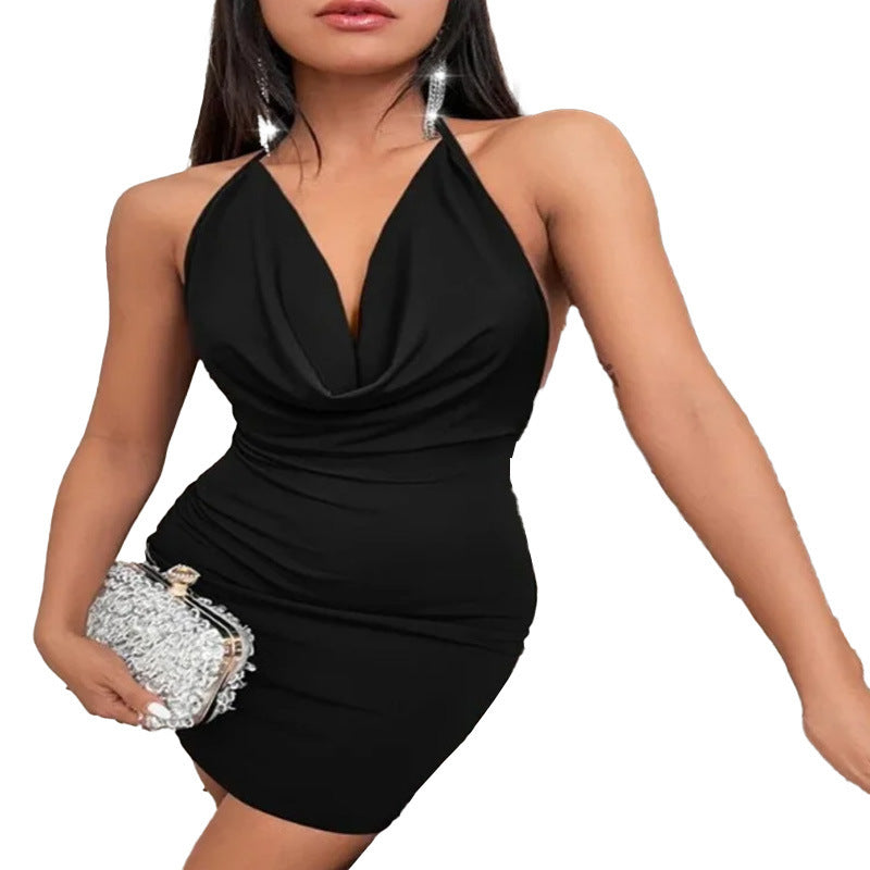 Summer Deep V-neck Dress Black