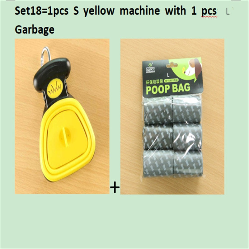 Dog Pet Travel Foldable Pooper Scooper With 1 Roll Decomposable bags Set18 YellowSXL