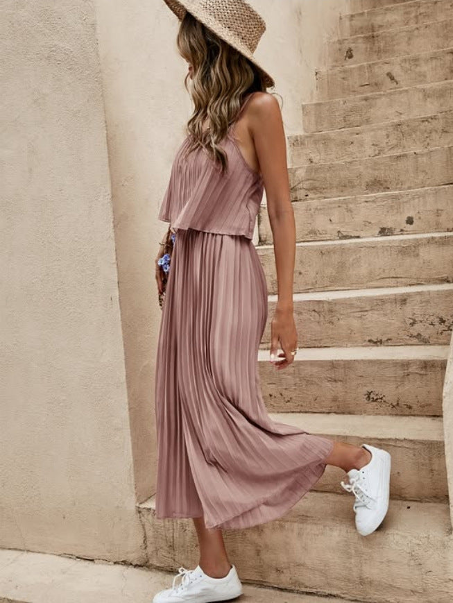 Women's Summer Solid Color Vacation Loose Suit Casual Suit Caramel Color