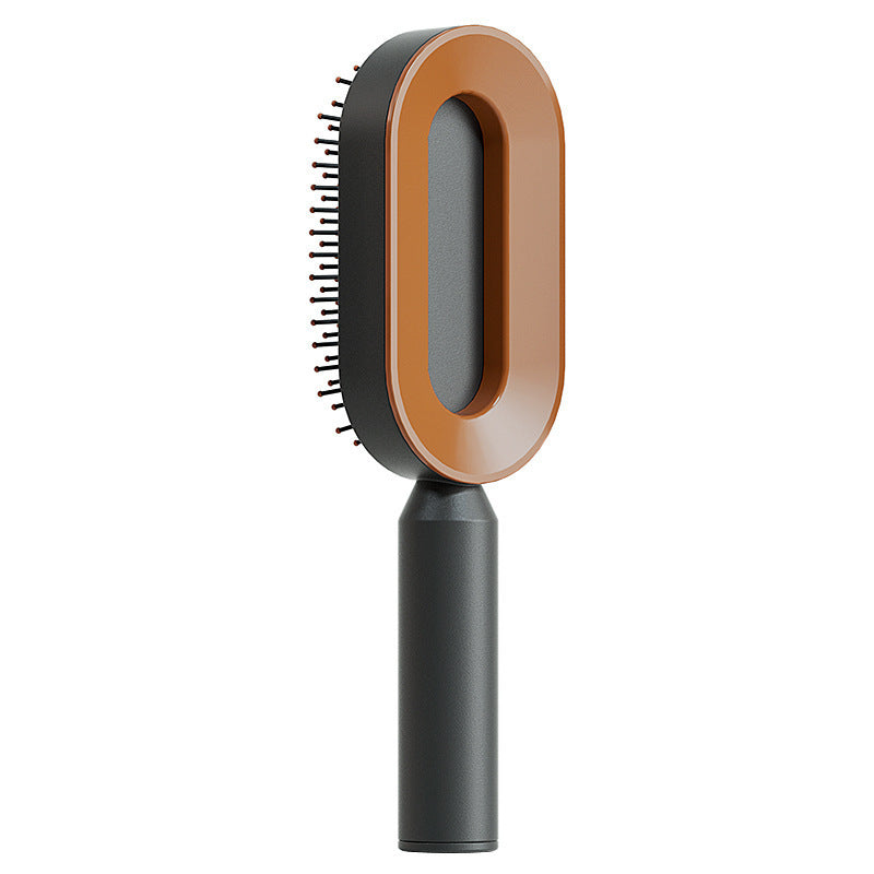 Self Cleaning Hair Brush For Women Massage Scalp Comb Anti-Static Hairbrush Black gold
