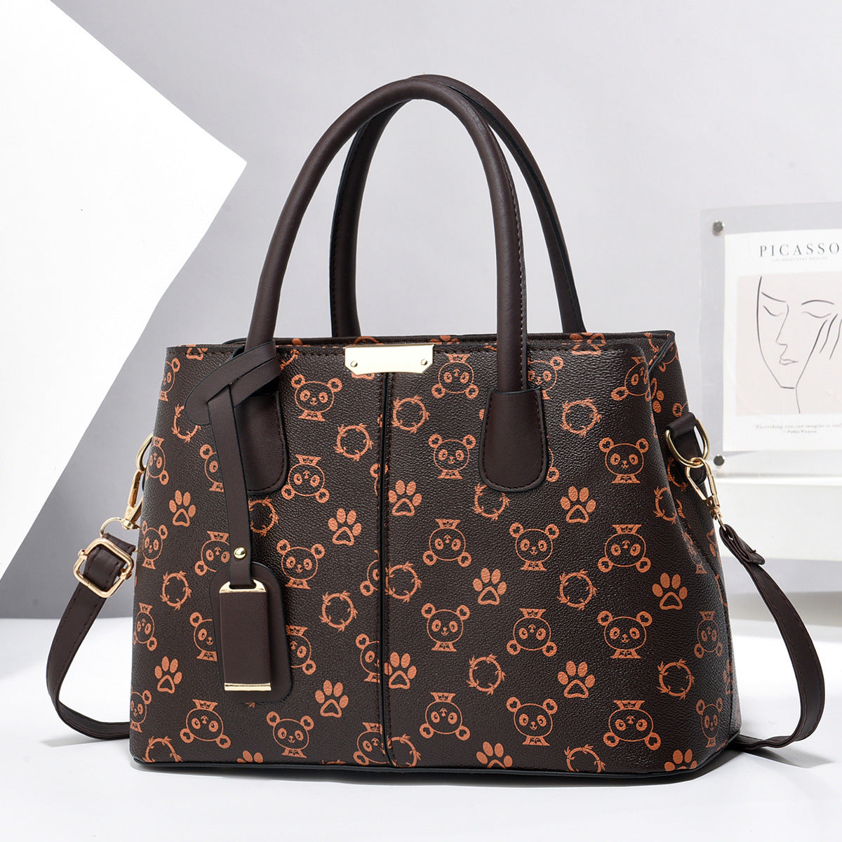 Women PU Leather Handbags Ladies Large Capacity Shoulder Bags New Fashion Crossbody Bags Panda Coffee 30x21x13