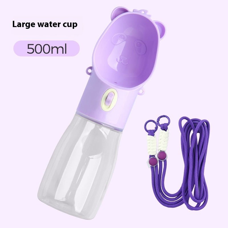 2 In 1 Portable Dog Water Bottle For Small Big Dogs Cat Outdoor Food Container 500ml Purple