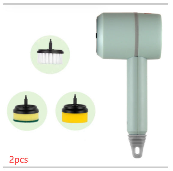 Electric Cleaning Brush Multifunctional Scouring Pad Green With three brush heads 2PCS