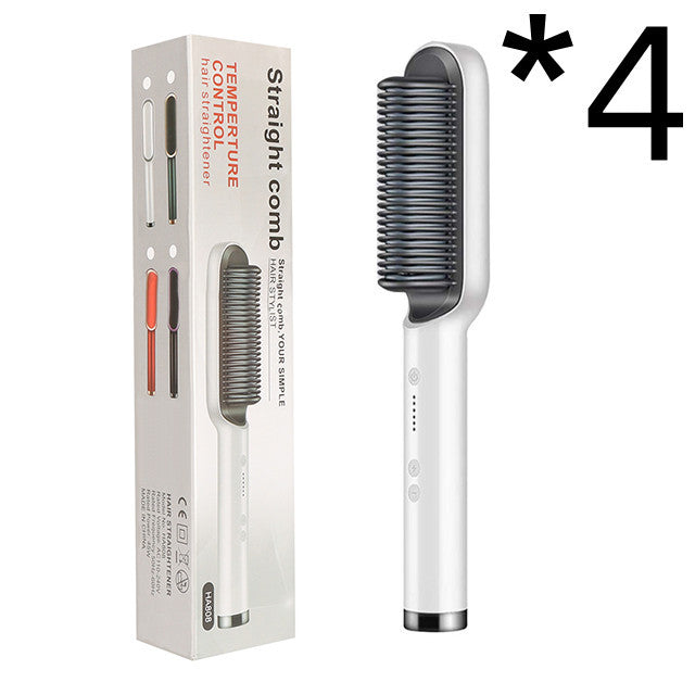 New 2 In 1 Hair Straightener Hot Comb Negative Ion Curling Electric Hair Brush 4pcs White US With box