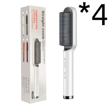 New 2 In 1 Hair Straightener Hot Comb Negative Ion Curling Electric Hair Brush 4pcs White US With box