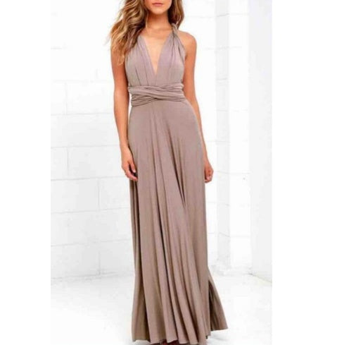 Women's Sexy Long Party Dress Club Floor-Length Summer Backless Bandage Maxi Dress Khaki
