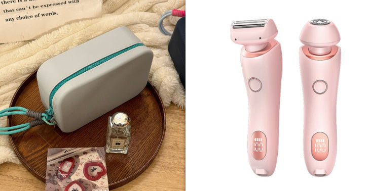 2 In 1 Hair Removal USB Rechargeable Trimmer Women Body Razor Pink and Lake Green set USB