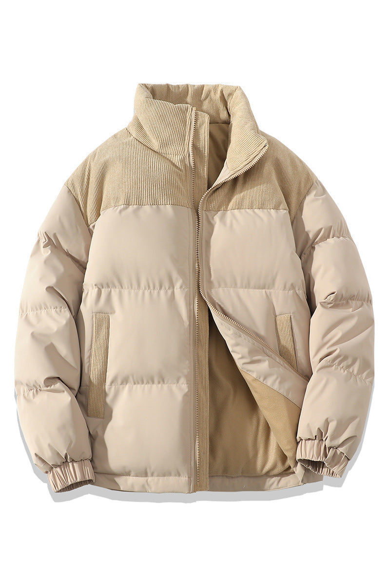 Winter Stand Collar Contrast-colored Coat Jacket For Men Women Clothing Khaki