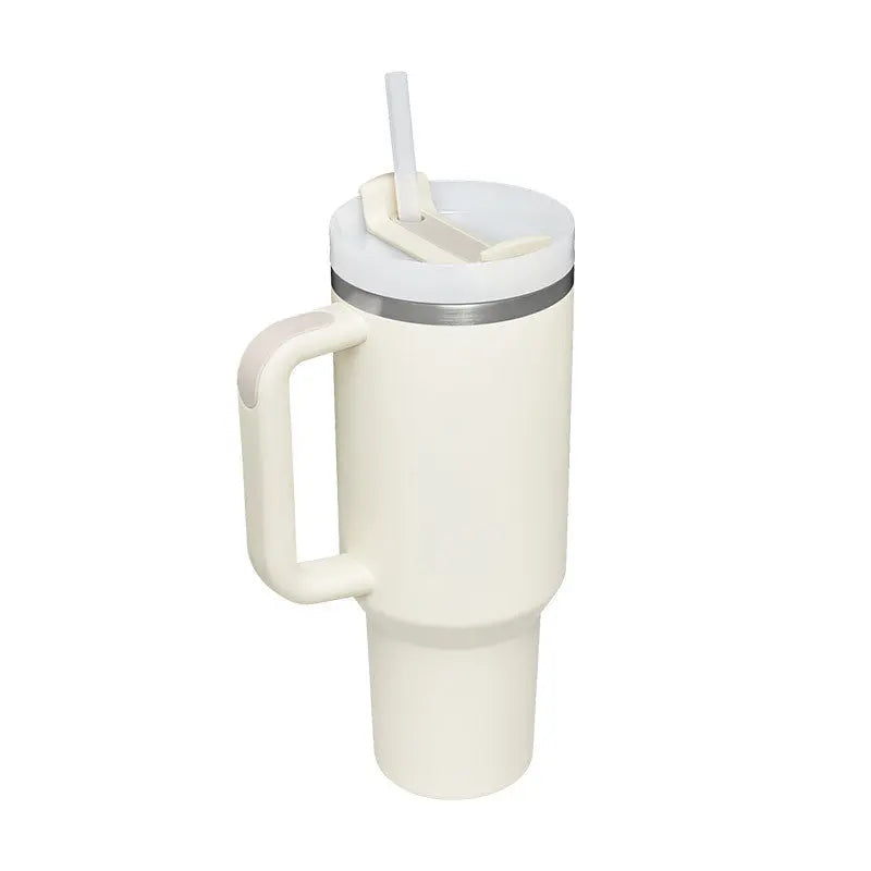 40 Oz Tumbler With Handle Straw Insulated Cream white 1200ML
