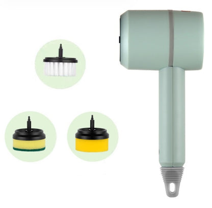 Electric Cleaning Brush Multifunctional Scouring Pad Green With three brush heads 1PC