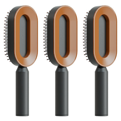 Self Cleaning Hair Brush For Women Massage Scalp Comb Anti-Static Hairbrush Set Q