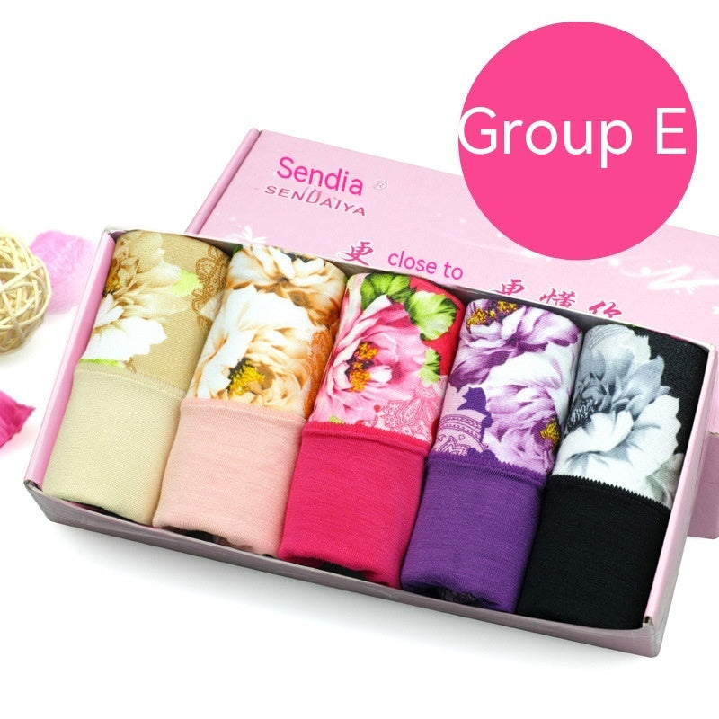Modal Underwear For Women Mid-waist Cotton 5 Pieces E Group