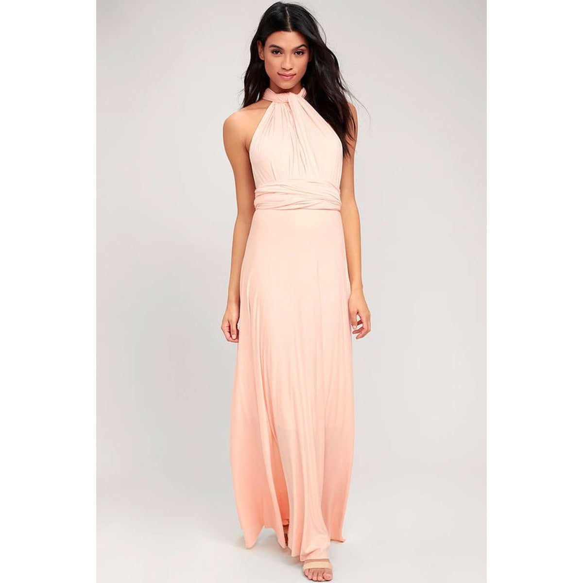 Women's Sexy Long Party Dress Club Floor-Length Summer Backless Bandage Maxi Dress Champagne powder M