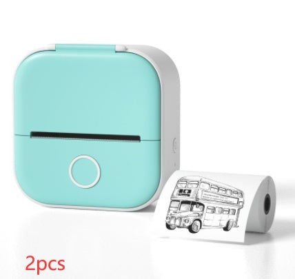 Portable Mini Thermal Label Printer Home Photo Printer Bluetooth-compatible Mini Label Printer All green 2pcs USB