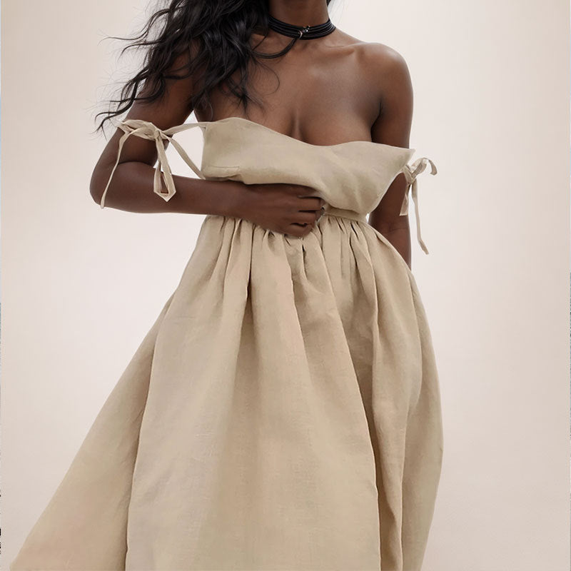 Summer V-neck Suspender Split Dress Fashion For Women Clothing Khaki