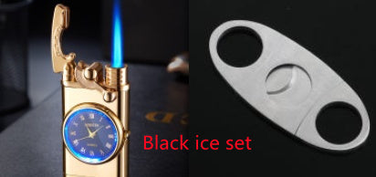 New Lighter With Electric Watch Rocker Arm Automatic Ignition Straight Blue Flame Lighter Black ice set Single flame