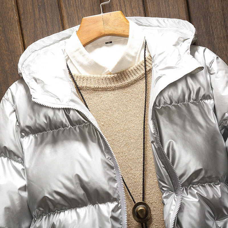 shiny solid color plus size hooded cotton coat