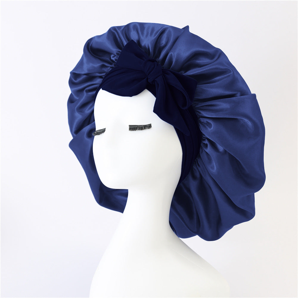 New Silk Bonnet For Sleeping Women Satin Bonnet Hair Bonnet Night Sleep Cap Navy Blue