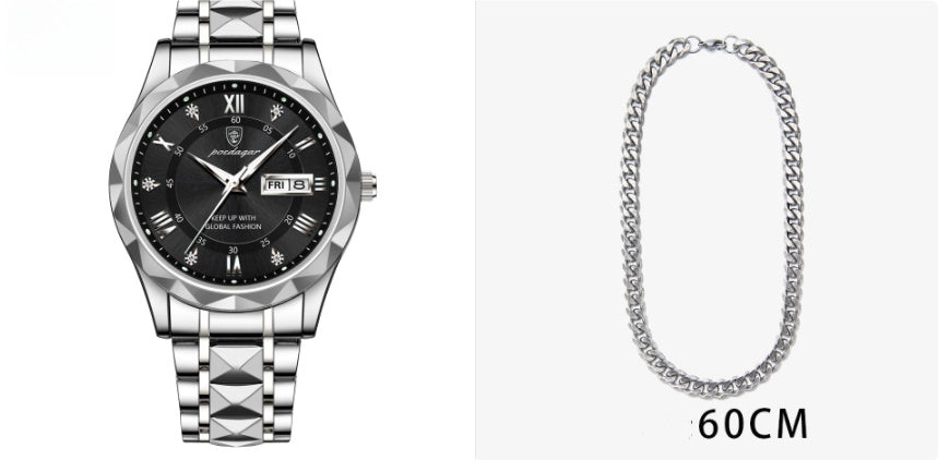 Men's Waterproof Double Calendar Luminous Quartz Watch 5style With Necklace