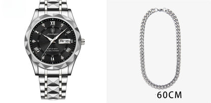 Men's Waterproof Double Calendar Luminous Quartz Watch 5style With Necklace