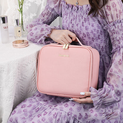 Smart LED Cosmetic Case With Mirror Cosmetic Bag Travel Makeup Bags Pink 12inches USB
