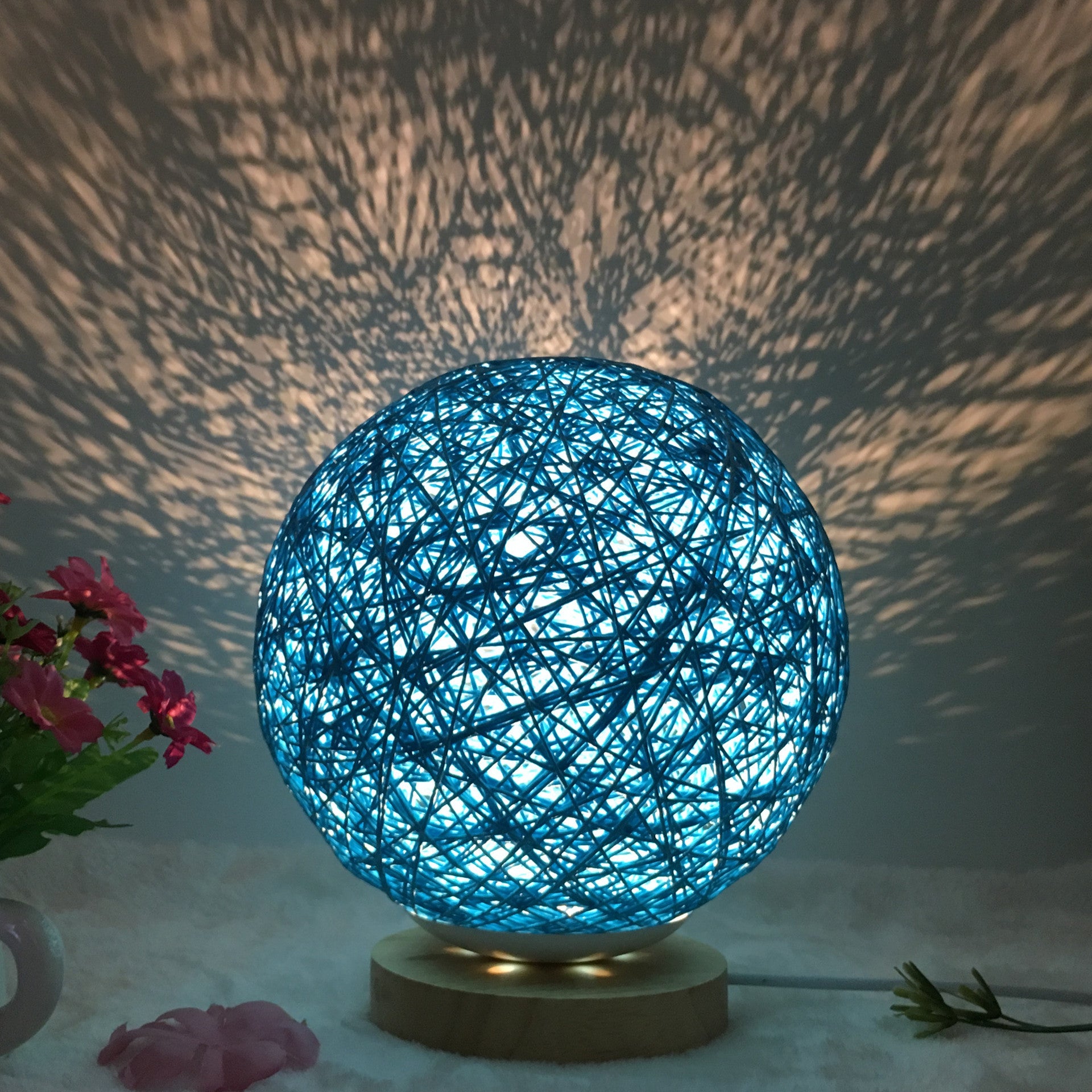 Hot Selling Creative Linen Table Lamp16 Color Remote Control Lamp Blue round 20cm