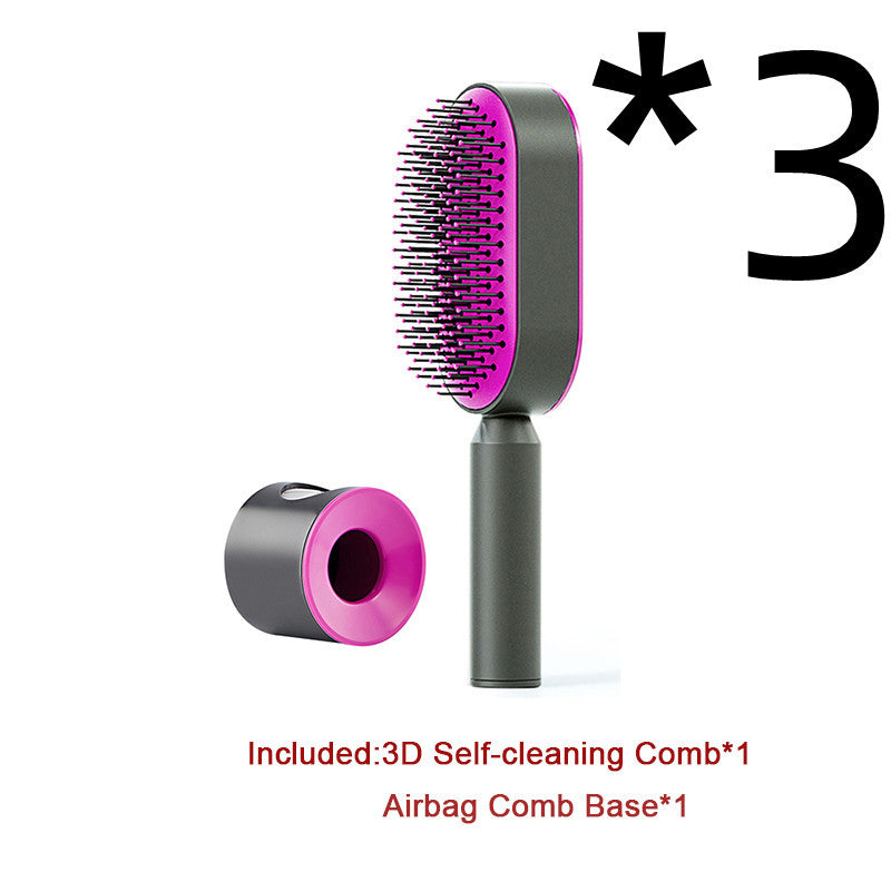 Self Cleaning Hair Brush For Women Massage Scalp Comb Anti-Static Hairbrush 3pcs Set C