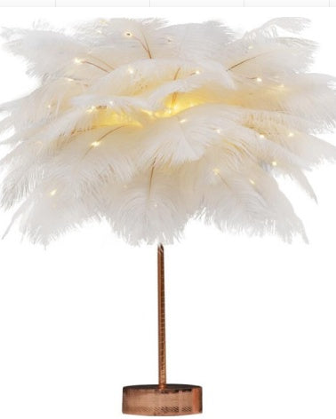 Feather Lamp Nordic Desk Lamp Bedroom Bedside Feather Table Lamp White Flash USB