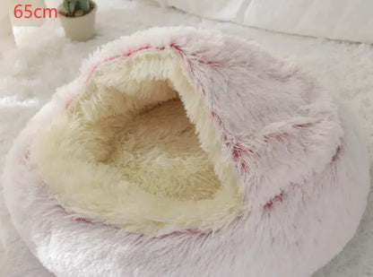 2 In 1 Dog And Cat Bed Pet Winter Bed Round Plush Warm Bed Hair Pink 65cm