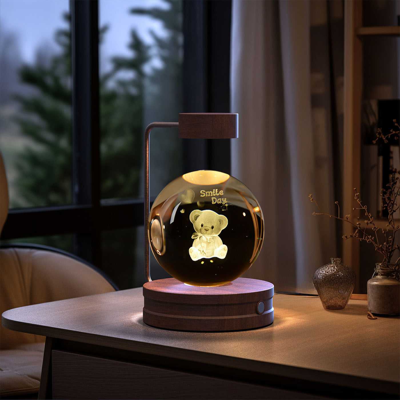 Crystal Ball Cosmic Dinosaur Indoor Night Light Little Bears Dark wood