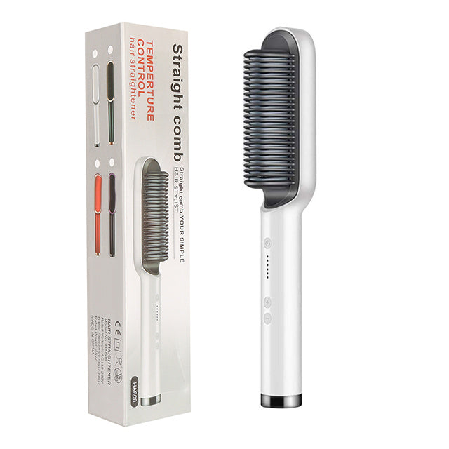 New 2 In 1 Hair Straightener Hot Comb Negative Ion Curling Electric Hair Brush White With box