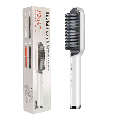 New 2 In 1 Hair Straightener Hot Comb Negative Ion Curling Electric Hair Brush White With box