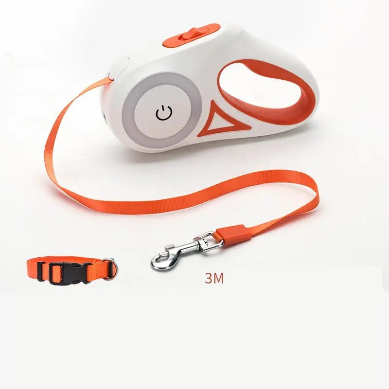 Dog Leash Retractable Leash And Dog Collar Spotlight Automatic Pet Dog Cat Orange 3M Tow rope and small collar