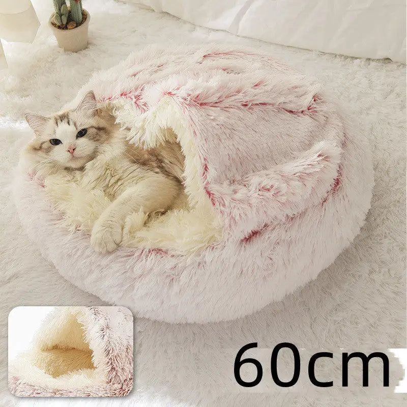 2 In 1 Dog And Cat Bed Pet Winter Bed Round Plush Warm Bed Hair Pink