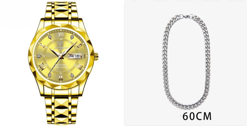 Men's Waterproof Double Calendar Luminous Quartz Watch 8style With Necklace