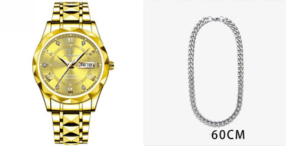 Men's Waterproof Double Calendar Luminous Quartz Watch 8style With Necklace