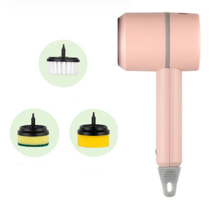 Electric Cleaning Brush Multifunctional Scouring Pad Pink With three brush heads 1PC