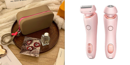 2 In 1 Hair Removal USB Rechargeable Trimmer Women Body Razor Pink and Khaki Rose Red set USB