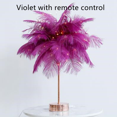 Feather Lamp Nordic Desk Lamp Bedroom Bedside Feather Table Lamp Violet with remote control
