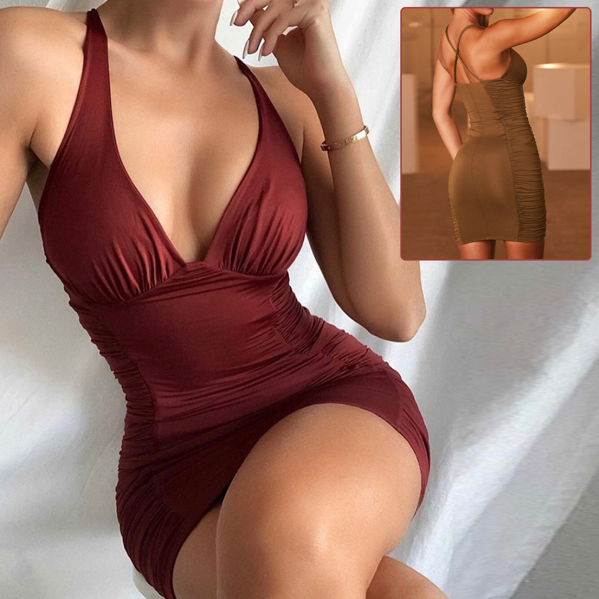 Sexy Deep V-neck Backless Suspender Dress INS Fashion Slim Summer Women's Clothing